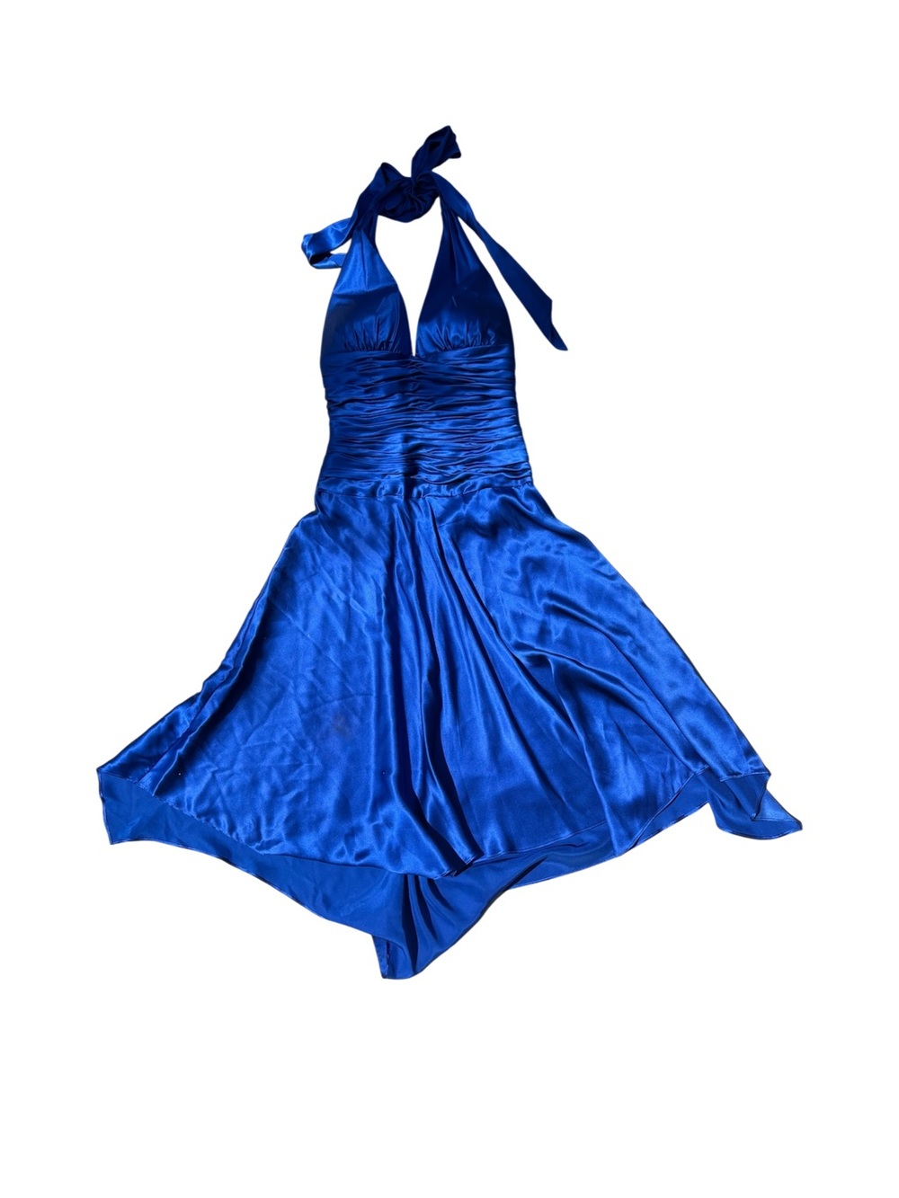 Deadstock Cache 100% Silk Halter Dress Royal Blue Evening Y2K